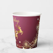Kerst Golden Reindeers Rode Roze Elegant Papieren Bekers (Achterkant)