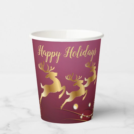Kerst Golden Reindeers Rode Roze Elegant Papieren Bekers (Links)