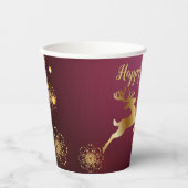 Kerst Golden Reindeers Rode Roze Elegant Papieren Bekers (Voorkant)