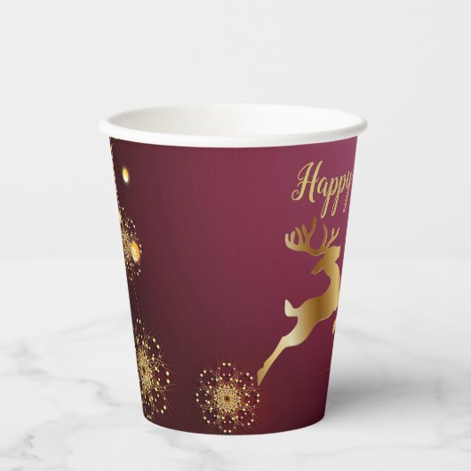 Kerst Golden Reindeers Rode Roze Elegant Papieren Bekers (Voorkant)