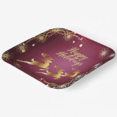 Kerst Golden Reindeers Rode Roze Elegant Papieren Bordje (Gebogen)