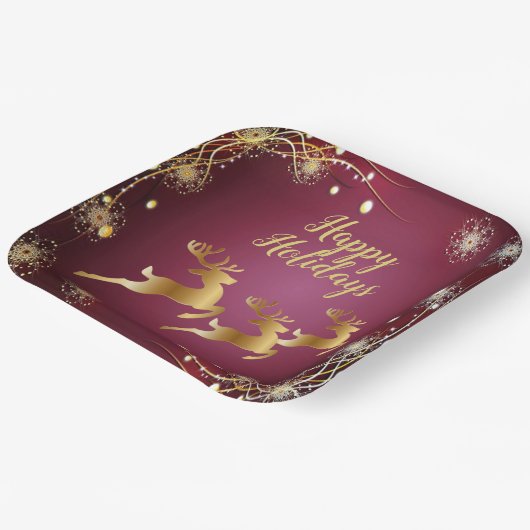 Kerst Golden Reindeers Rode Roze Elegant Papieren Bordje (Gebogen)
