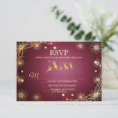 Kerst Golden Reindeers Rode Roze Elegant RSVP Kaartje (Staand voorkant)