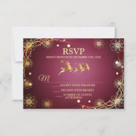 Kerst Golden Reindeers Rode Roze Elegant RSVP Kaartje
