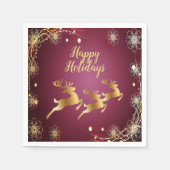 Kerst Golden Reindeers Rode Roze Elegant Servet (Voorkant)