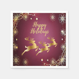 Kerst Golden Reindeers Rode Roze Elegant Servet
