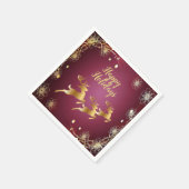 Kerst Golden Reindeers Rode Roze Elegant Servet (Hoek)