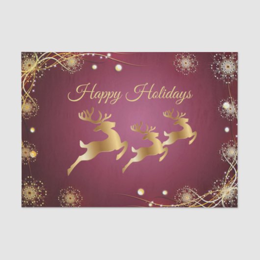 Kerst Golden Reindeers Rode Roze Elegant Tissuepapier (Voorkant)