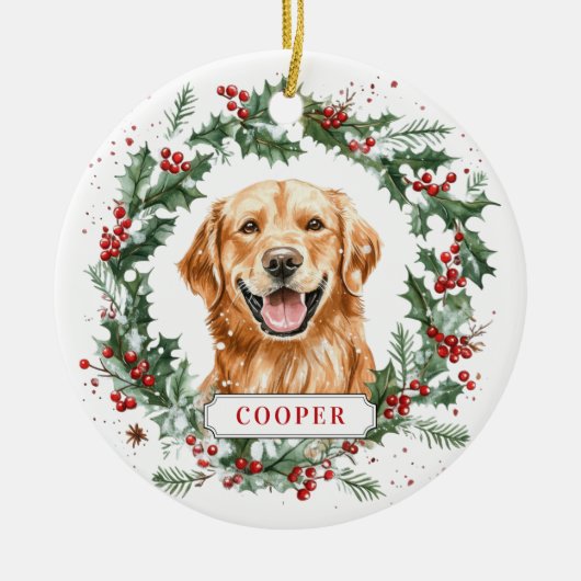 Kerst Golden Retriever Ceramic Circle Ornament (Voorkant)