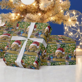Kerst Golden Retriever die een speelgoedtrein beki Cadeaupapier