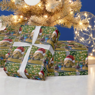 Kerst Golden Retriever die een speelgoedtrein beki Cadeaupapier