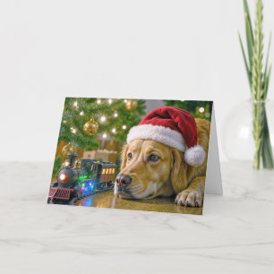 Kerst Golden Retriever die een speelgoedtrein beki Kaart