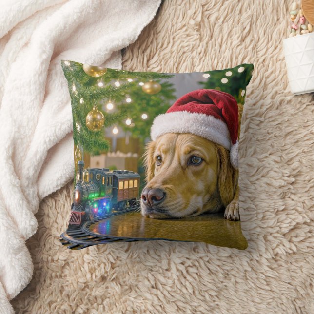 Kerst Golden Retriever die een speelgoedtrein beki Kussen (Deken)