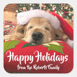 Kerst Golden Retriever Dog Aangepaste naam Vierkante Sticker