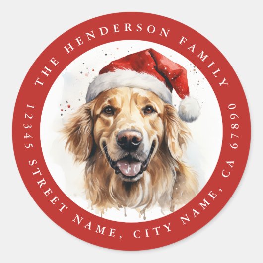 Kerst Golden Retriever Hond Ronde Stickers (Voorkant)