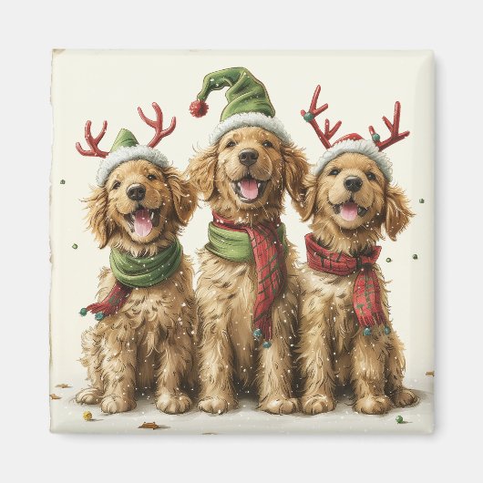 Kerst Golden Retriever Honden Magneet (Voorkant)
