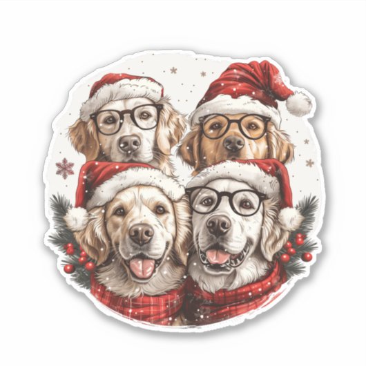 Kerst Golden Retriever Honden Sticker (Voorkant)