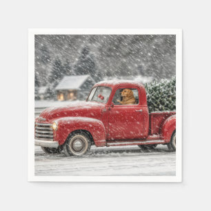 Kerst Golden Retriever in een Retro Pick-up Servet