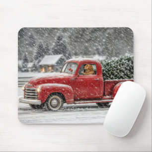Kerst Golden Retriever in een Retro Pick-up Truck Muismat