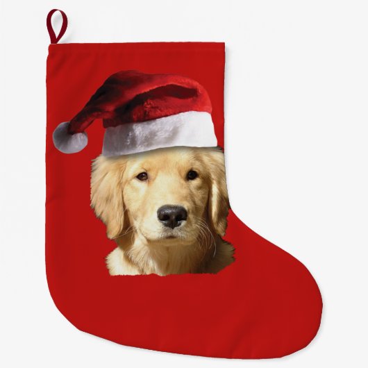 Kerst Golden Retriever in Santa Claus Pet Grote Kerstsok (Voorkant)