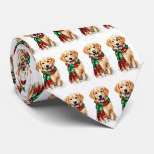 Kerst Golden Retriever in Sneeuwvlokken Stropdas