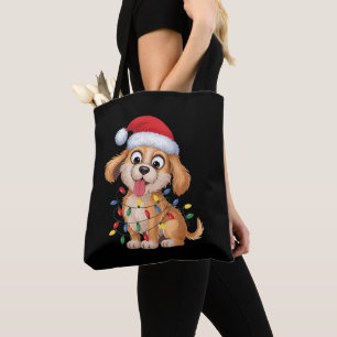 Kerst Golden Retriever Kerstman Hoed Kerst Lichtje Tote Bag