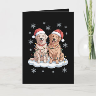 Kerst Golden Retriever Kerstman Hoed Lichten Sneeu Kaart