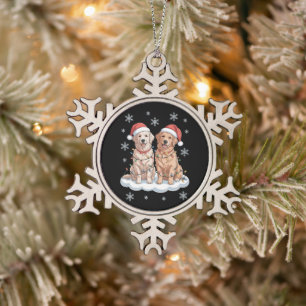 Kerst Golden Retriever Kerstman Hoed Lichten Sneeu Tin Sneeuwvlok Ornament