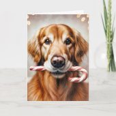 Kerst Golden Retriever met een snoepriet Feestdagen Kaart (Voorkant)