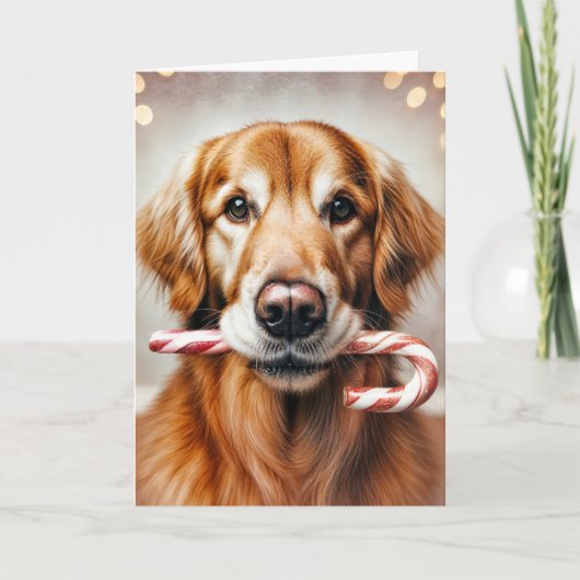 Kerst Golden Retriever met een snoepriet Feestdagen Kaart (Voorkant)