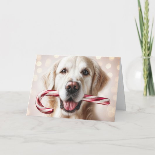 Kerst Golden Retriever met een snoepriet Feestdagen Kaart (Voorkant)
