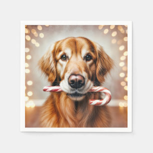 Kerst Golden Retriever met een snoepriet Servet