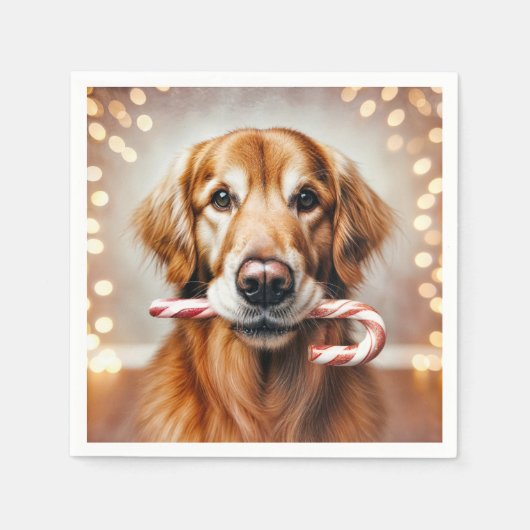 Kerst Golden Retriever met een snoepriet Servet (Voorkant)