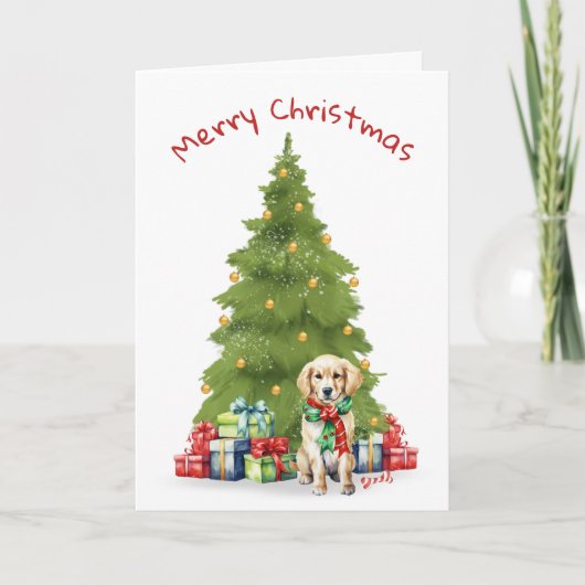 Kerst Golden Retriever met geschenken Feestdagen Kaart (Voorkant)