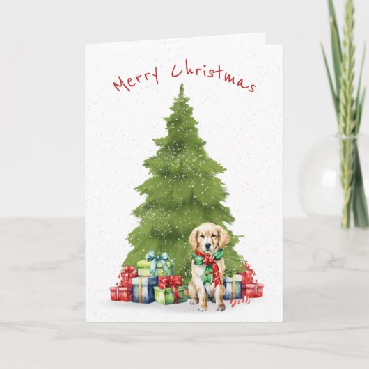 Kerst Golden Retriever met geschenken Feestdagen Kaart (Voorkant)