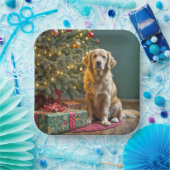 Kerst Golden Retriever met geschenken Papieren Bordje (Feest)