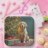 Kerst Golden Retriever met geschenken Papieren Bordje (Feest)
