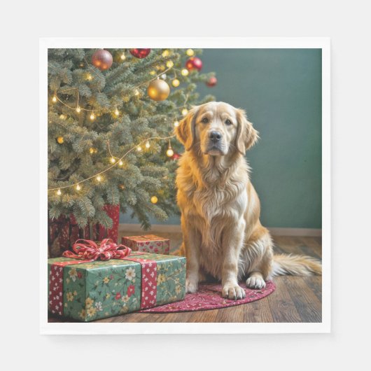 Kerst Golden Retriever met geschenken Servet (Voorkant)