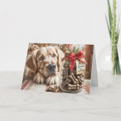Kerst Golden Retriever met hondensnoepjes Feestdagen Kaart (Voorkant)