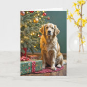 Kerst Golden Retriever met kerstcadeaus Kaart (Gele Bloem)