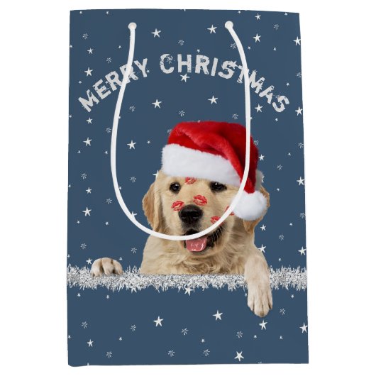 Kerst Golden Retriever met lippenstift Kisses M Medium Cadeauzakje (Voorkant)