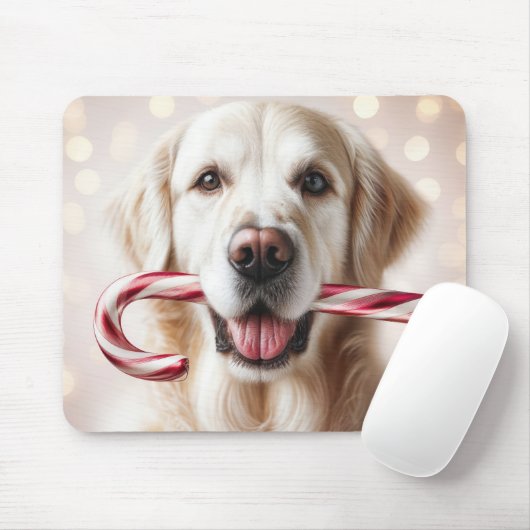 Kerst Golden Retriever met snoepriet Muismat (Met muis)