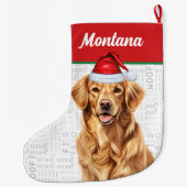Kerst Golden Retriever Naam Woof Achtergrond Grote Kerstsok (Achterkant)