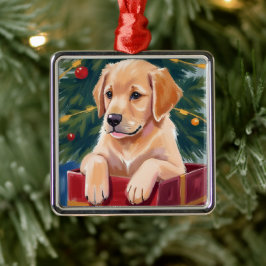Kerst Golden Retriever Puppy Cadeau Metalen Ornament
