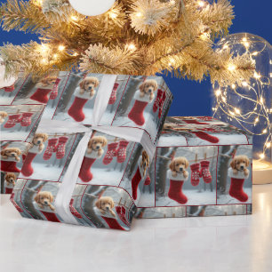 Kerst Golden Retriever Puppy in een rode kous Cadeaupapier