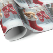 Kerst Golden Retriever Puppy in een rode kous Cadeaupapier (Rol Hoek)