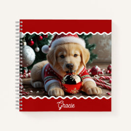 Kerst Golden Retriever Puppy in Trui Notitieboek