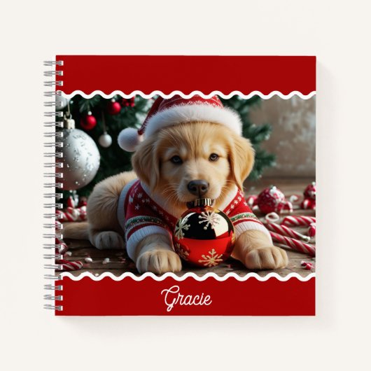 Kerst Golden Retriever Puppy in Trui Notitieboek (Voorkant)