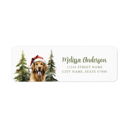 Kerst Golden Retriever Retouradreslabels Etiket (Voorkant)