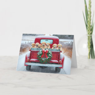 Kerst Golden Retrievers Puppies in Retro Truck Feestdagen Kaart